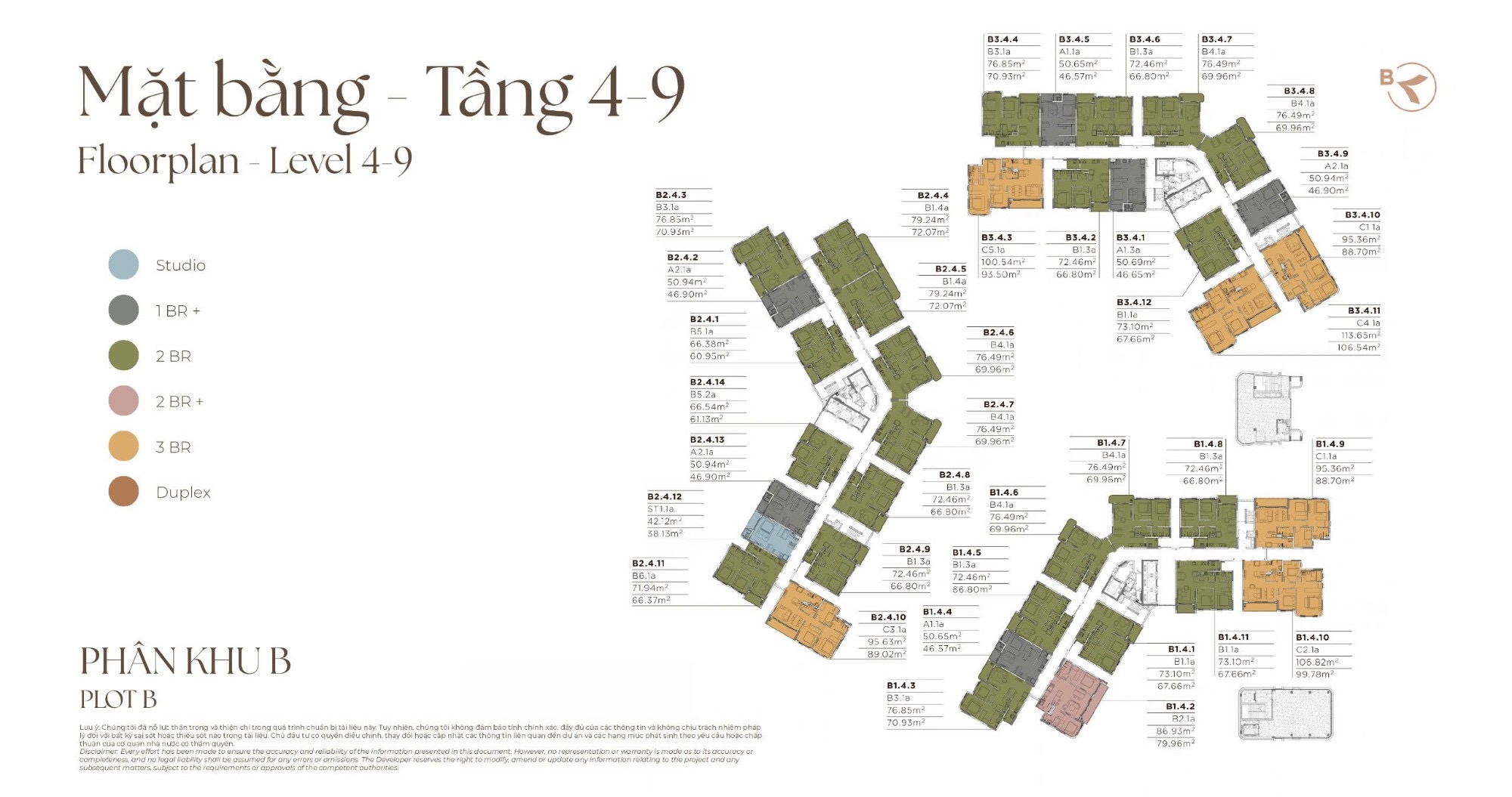 Mặt bằng tầng 4–9 phân khu B Norton Park