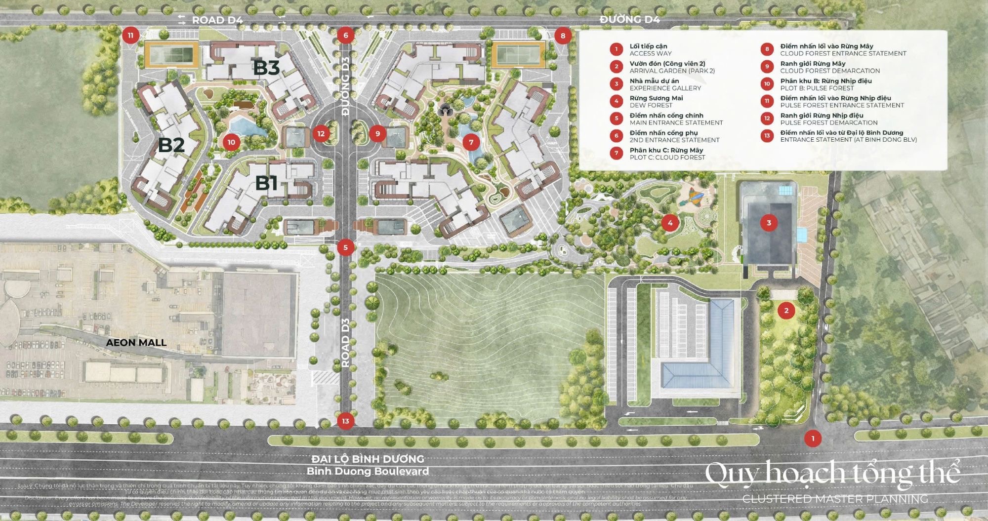 Quy hoạch tổng thể theo cụm Norton Park: phân khu B, C, Rừng Sương Mai, nhà mẫu
